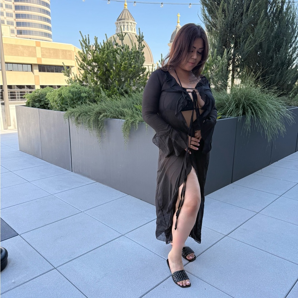 Chic Black Mesh Swim Coverup